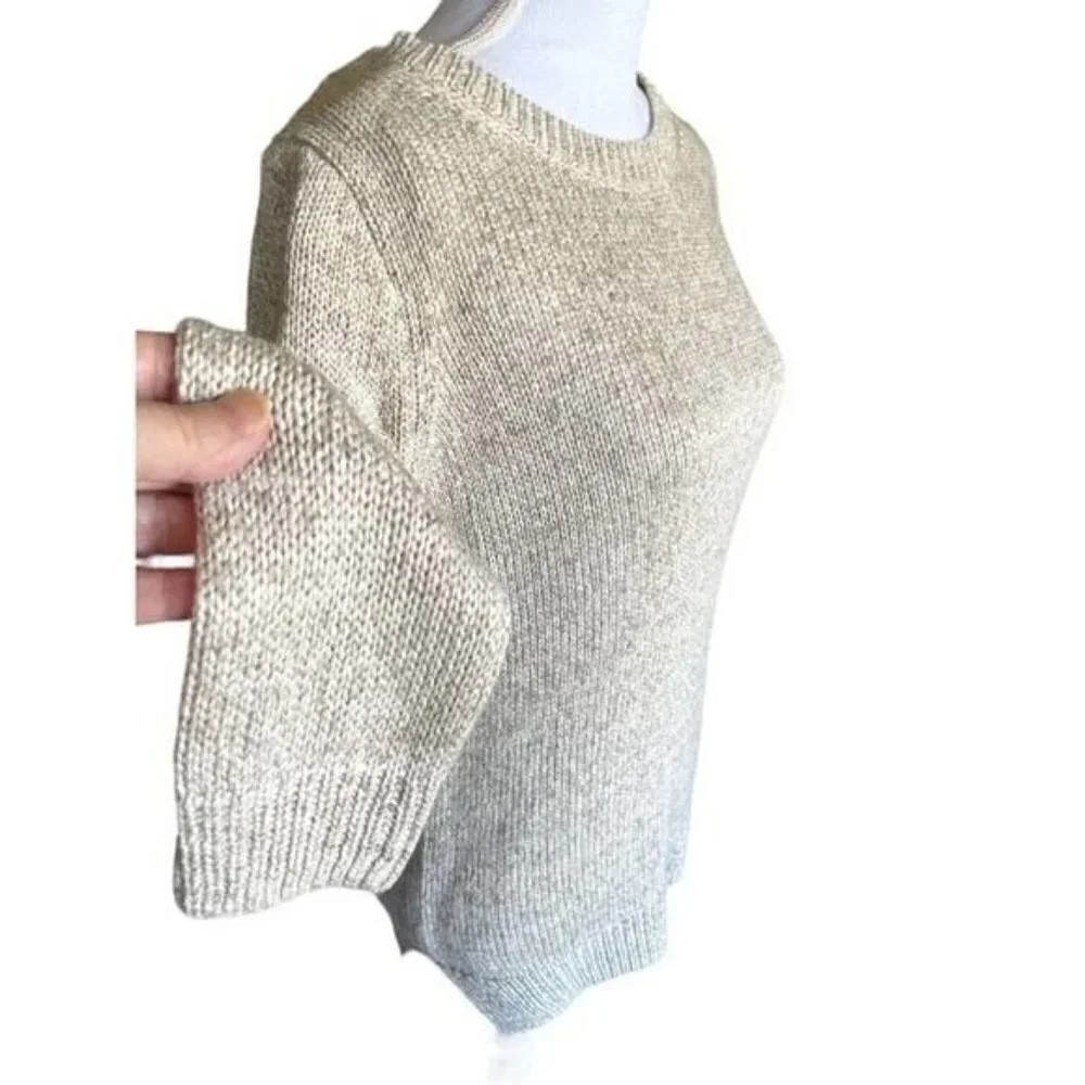 J. CREW Women's Sweater Sz Small Oatmeal Knit Ribbed Collar Hem Wrist Soft NEW